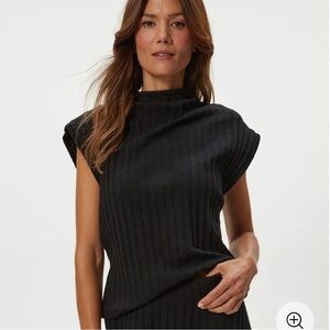 Michael Stars Nara Mock Neck Ribbed Sweater Top in Black - Womens Size Medium M